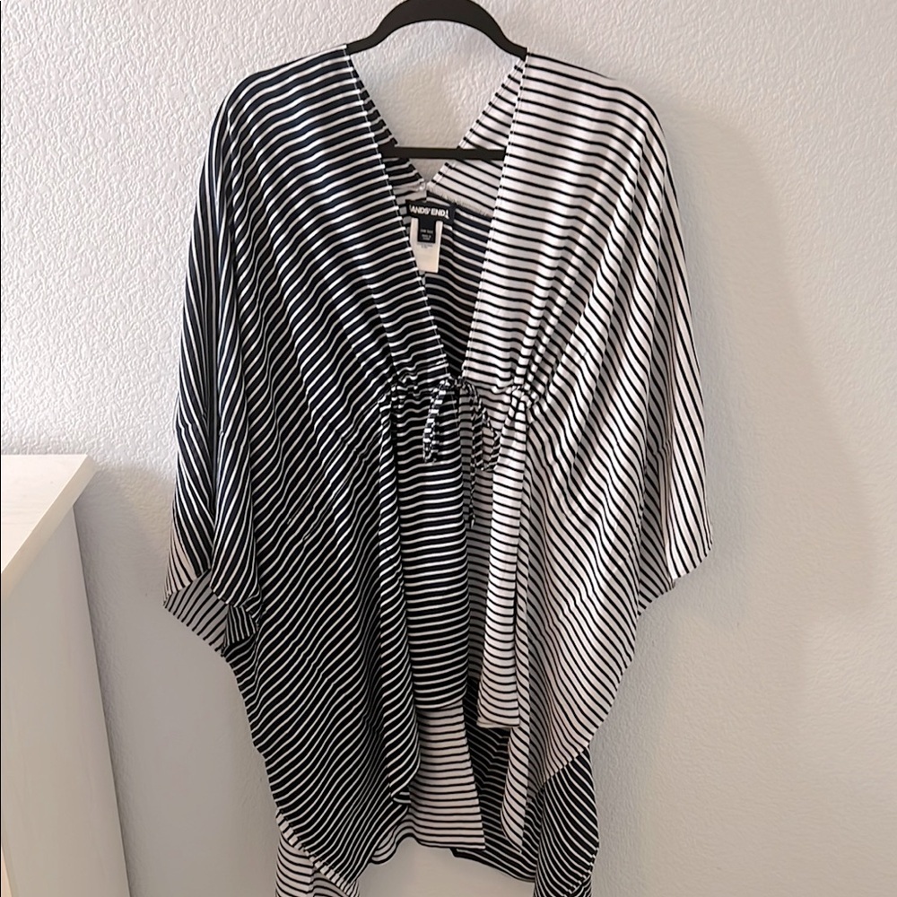Lands' End Navy and White Striped Swim Coverup